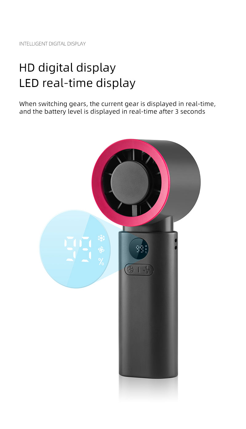 F25Y Latest Strong Wind Force Cold Compress Handheld Fan with LED Digital Display Foldable Desktop Usable Fan with Hidden Carabiner - Image 4