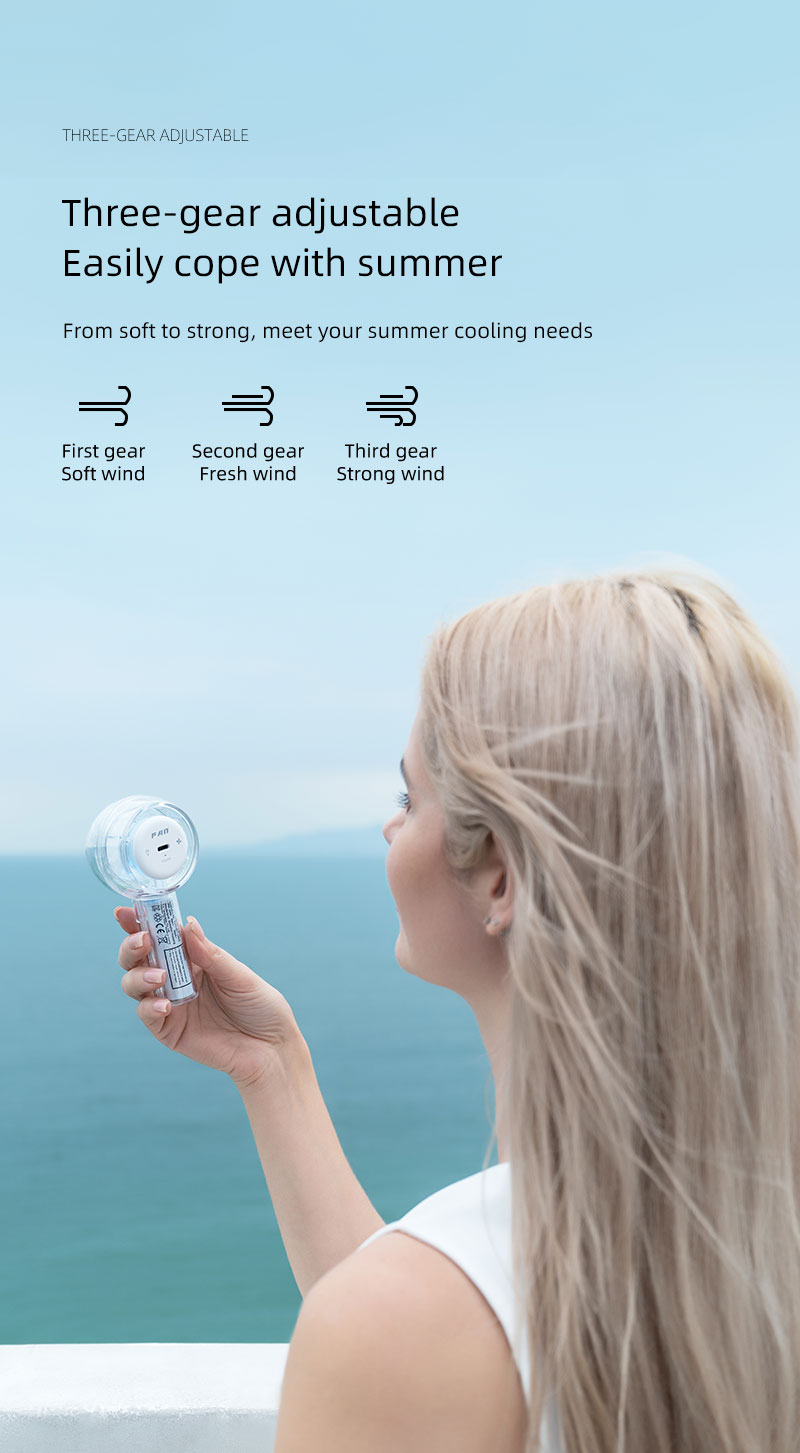 F22Y Popular Transparent Shell Mini Handheld Fan USB Rechargeable and Battery Fan Compact and Portable Fan with Colorful Light - Image 5