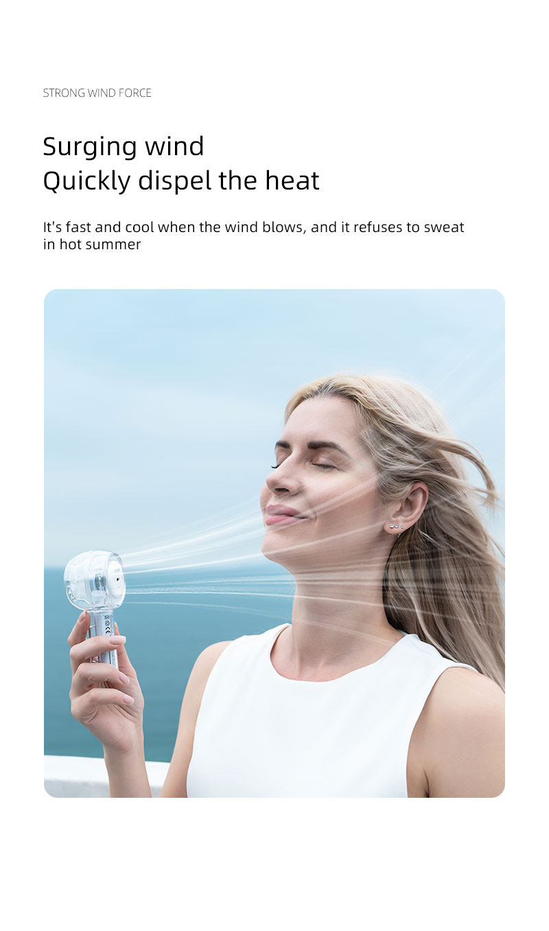 F22Y Popular Transparent Shell Mini Handheld Fan USB Rechargeable and Battery Fan Compact and Portable Fan with Colorful Light - Image 7