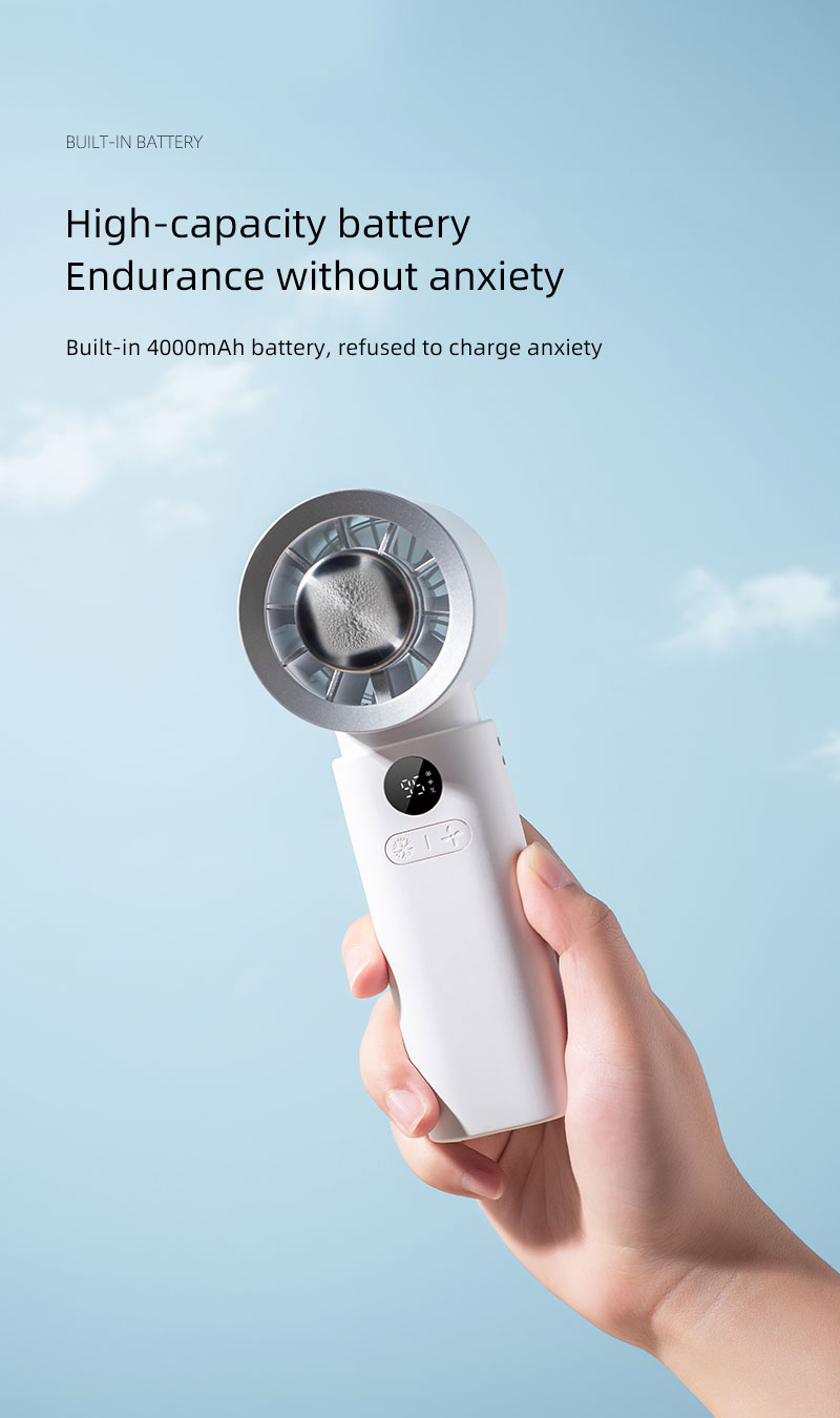 F25Y Latest Strong Wind Force Cold Compress Handheld Fan with LED Digital Display Foldable Desktop Usable Fan with Hidden Carabiner - Image 14