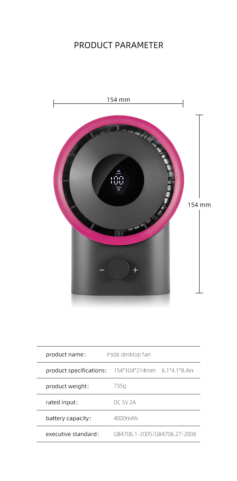 F506 Cover Removable High Speed Motor 100-level Adjustable Strong Wind Air Cooling Fan With Display Rechargeable Desktop Cooler - Image 15