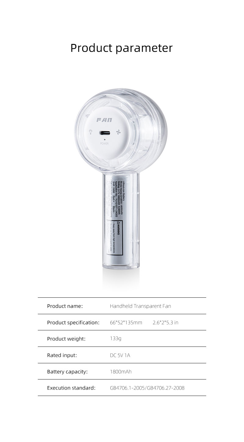 F22Y Popular Transparent Shell Mini Handheld Fan USB Rechargeable and Battery Fan Compact and Portable Fan with Colorful Light - Image 16