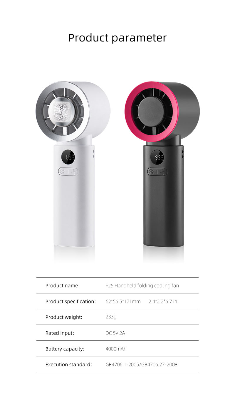 F25Y Latest Strong Wind Force Cold Compress Handheld Fan with LED Digital Display Foldable Desktop Usable Fan with Hidden Carabiner - Image 22
