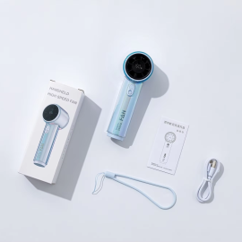 C08 2025 Popular and Portable Handheld Fan High-speed Powerful Wind Force Electroplating Effect Fan with Digital Display and Lanyard