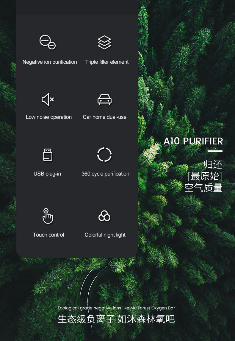 A10 Portable Powerful-built-in Negative Ion Sterilization Car Air Purifier Efficient Reliable Activated Carbon Desktop Air Purifier - Image 11