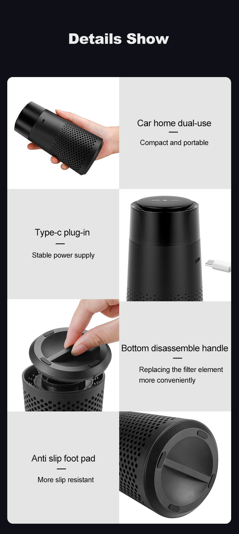 A10 Portable Powerful-built-in Negative Ion Sterilization Car Air Purifier Efficient Reliable Activated Carbon Desktop Air Purifier - Image 4