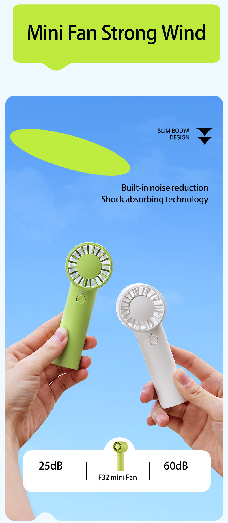 F32 Best-selling Quiet-operation Popular Mini Handheld Fan Easy to Carry Without Burden Pocket-sized Surging Wind Force Handheld Fan - Image 8