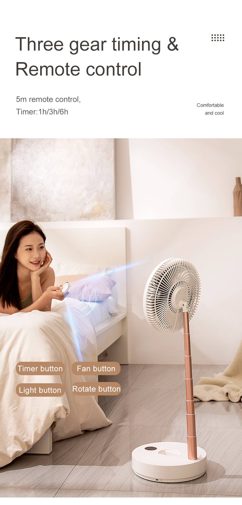 F3 2025 Practical Retractable Foldable Floor Fan with Ring Light Rotatable 180° High-performance Floor Fan Fast-charging Floor Fan - Image 9