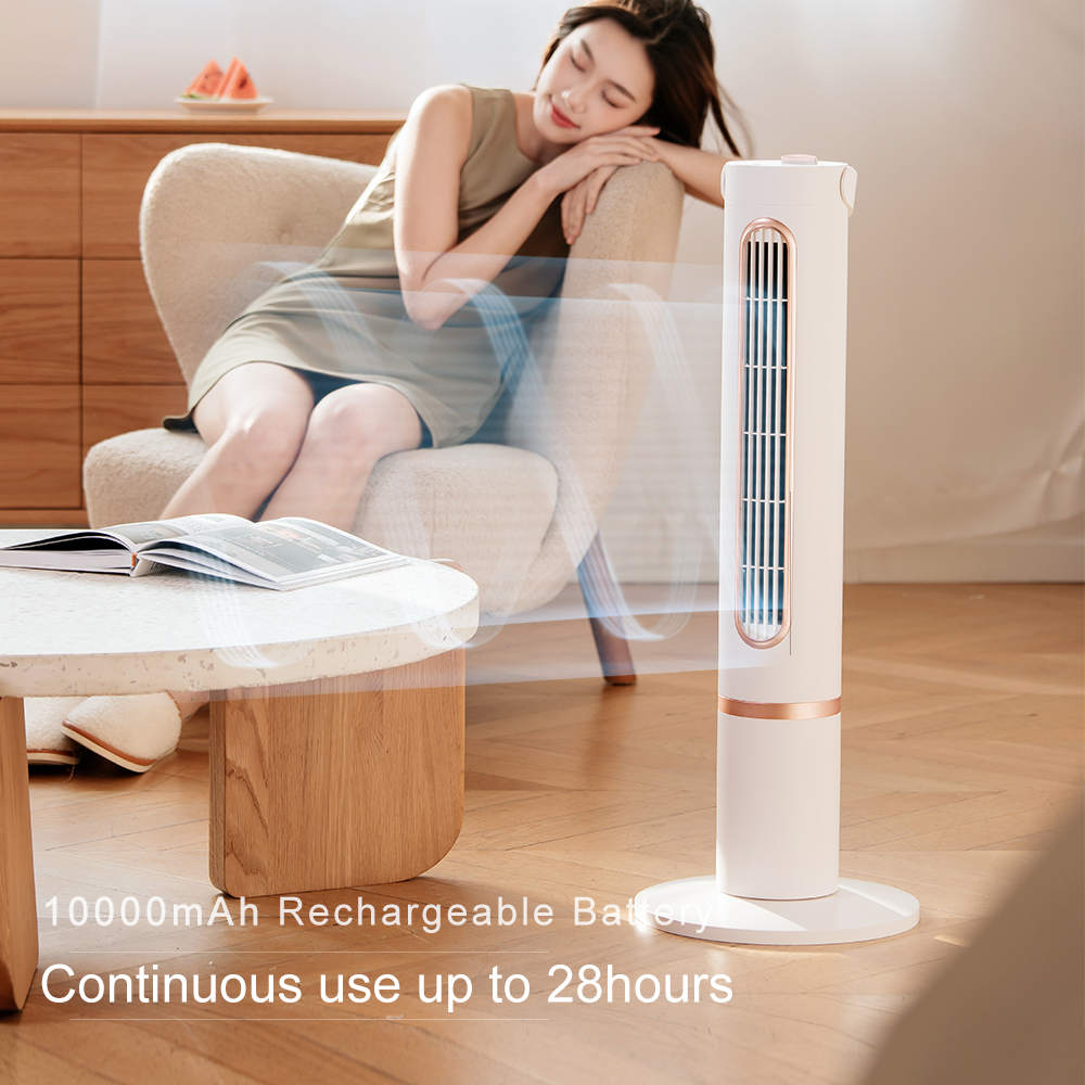 F5 Height Adjustable Tower Fan Remote-controlled Space-saving Strong Wind Fan Portable-handle Sleek-designed 120° Rotatable Cooler