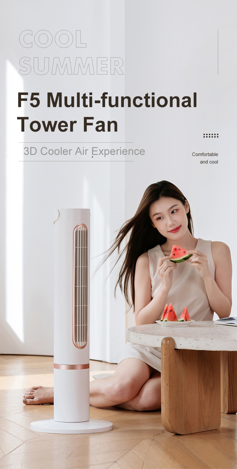 F5 Height Adjustable Tower Fan Remote-controlled Space-saving Strong Wind Fan Portable-handle Sleek-designed 120° Rotatable Cooler - Image 4