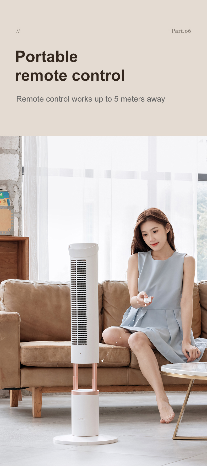F5 Height Adjustable Tower Fan Remote-controlled Space-saving Strong Wind Fan Portable-handle Sleek-designed 120° Rotatable Cooler - Image 10