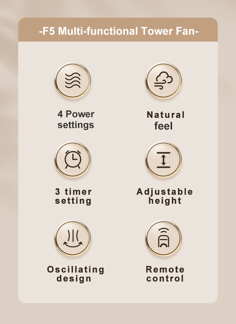 F5 Height Adjustable Tower Fan Remote-controlled Space-saving Strong Wind Fan Portable-handle Sleek-designed 120° Rotatable Cooler - Image 5
