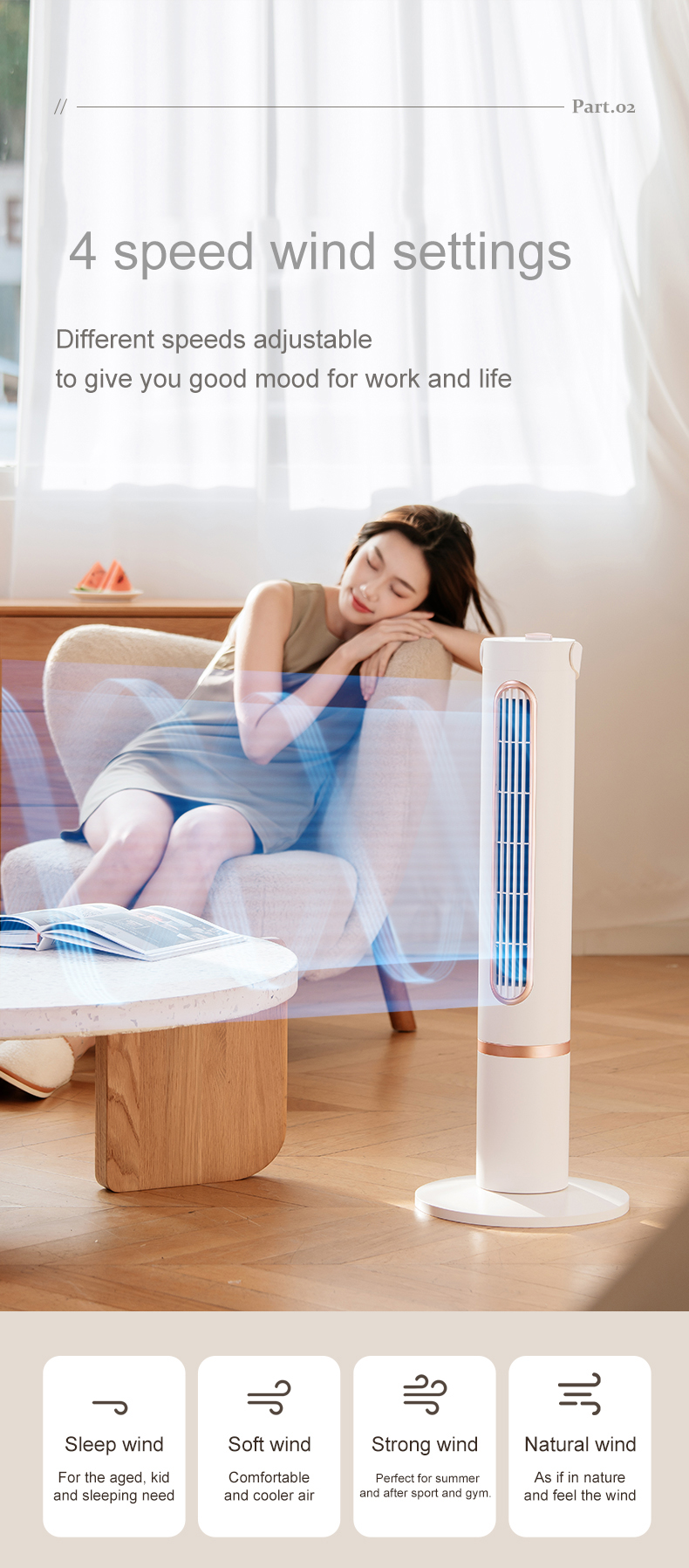 F5 Height Adjustable Tower Fan Remote-controlled Space-saving Strong Wind Fan Portable-handle Sleek-designed 120° Rotatable Cooler - Image 8