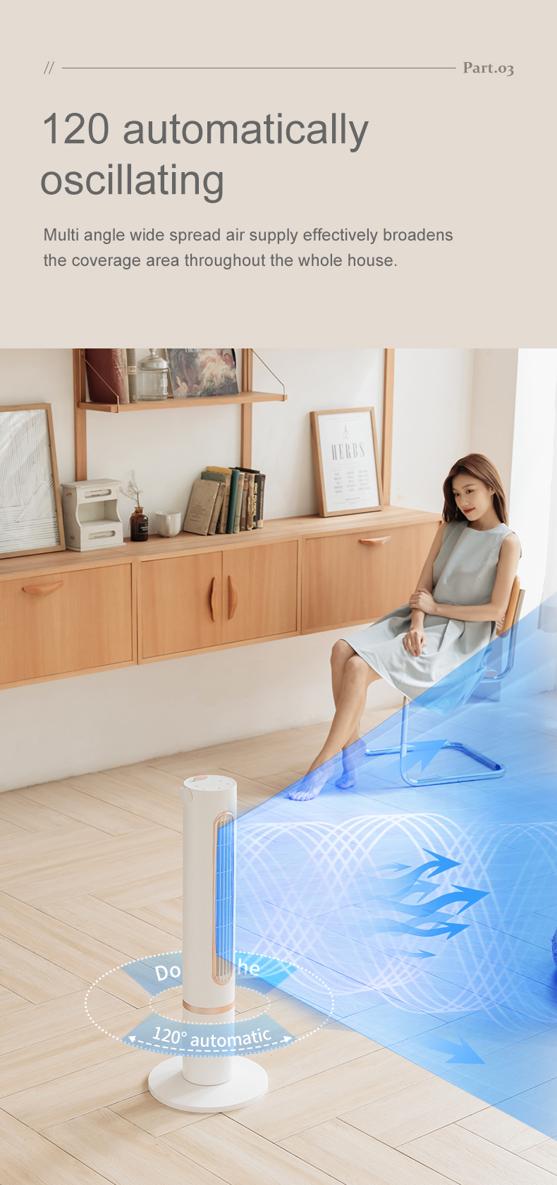 F5 Height Adjustable Tower Fan Remote-controlled Space-saving Strong Wind Fan Portable-handle Sleek-designed 120° Rotatable Cooler - Image 9