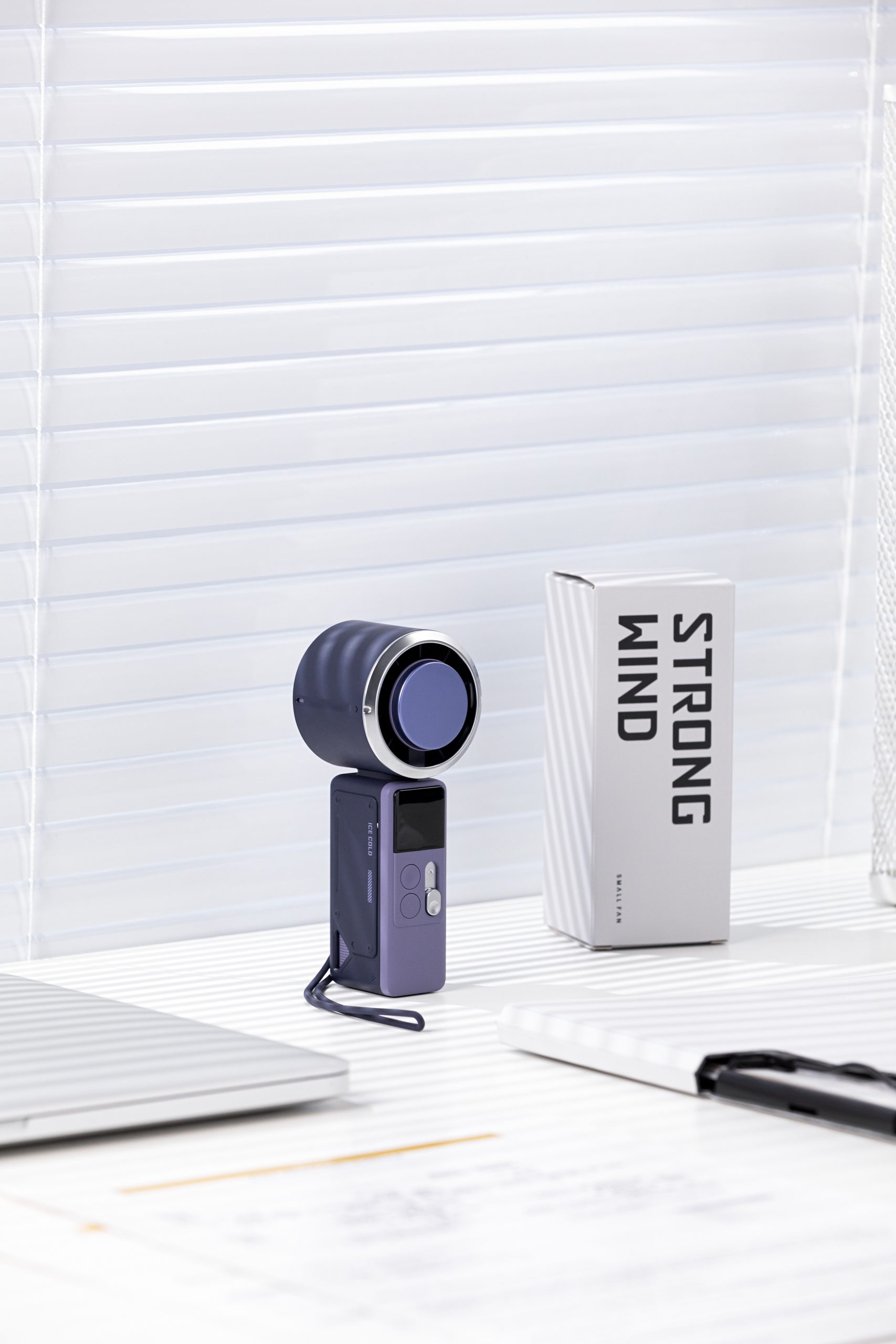 2026 F612 New Developed Cooling Handheld Fan with Square LED Digital Display and Lanyard Handheld and Desktop Dual-usable Fan