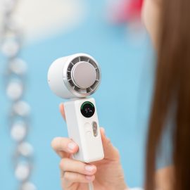 F611 2026 Multi-function Portable Cold Compress Function Fan with Round LED Digital Display and Lanyard Unique Toggle Switch Fan