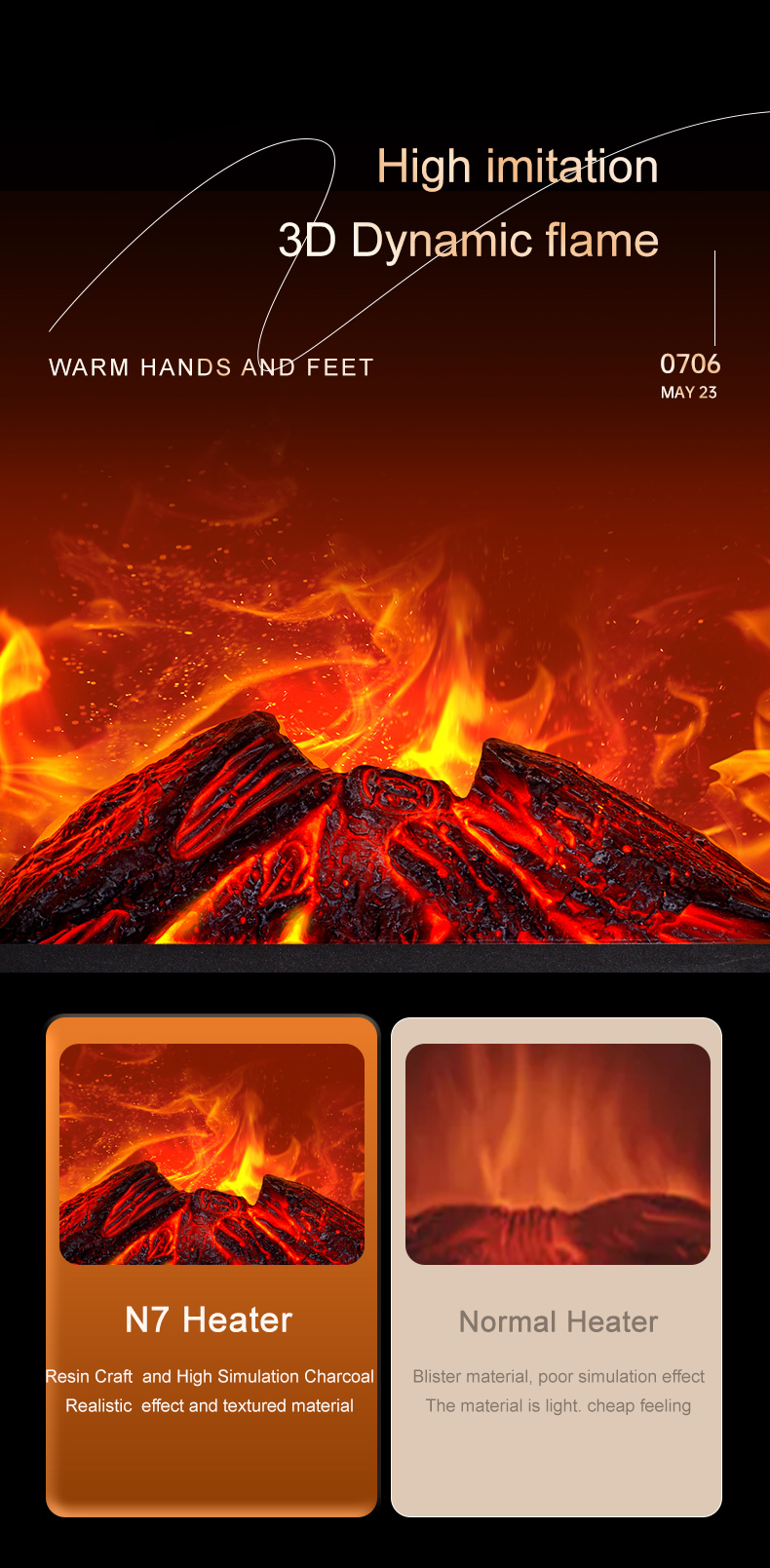 N7 Minimalist Practical Heater Rapid Warming Heater Unique Design Heater Anti-true Flame LED Effect Heating Device with a Handle - Image 5