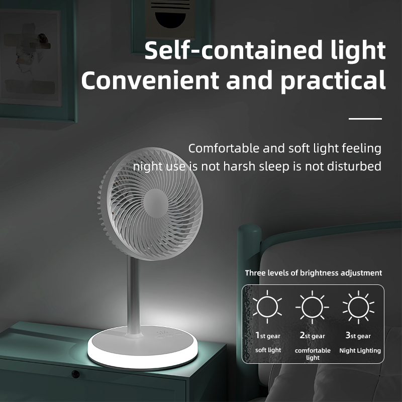 P6 Convenient Height Adjustable Rotatable Rechargeable Desktop Fan With Night Light Air Cooling Fan Home Office Floor Standing Fan
