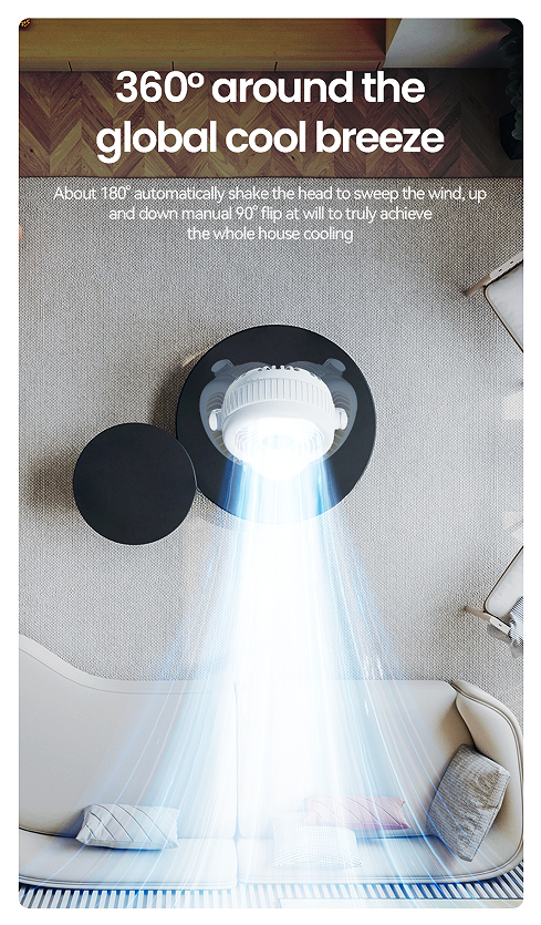 Z11 6 Gears Wind Speed Adjustable Multi-function Clip-on Fan Automatically Oscillating Desktop Fan Quiet Operating Fan with Light - Image 11