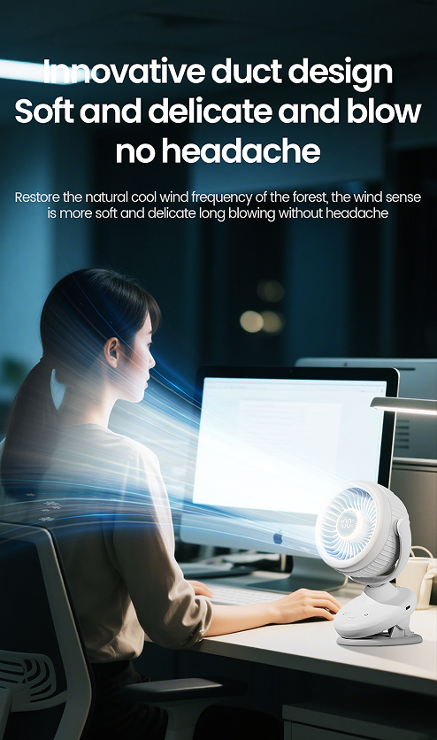 Z11 6 Gears Wind Speed Adjustable Multi-function Clip-on Fan Automatically Oscillating Desktop Fan Quiet Operating Fan with Light - Image 10