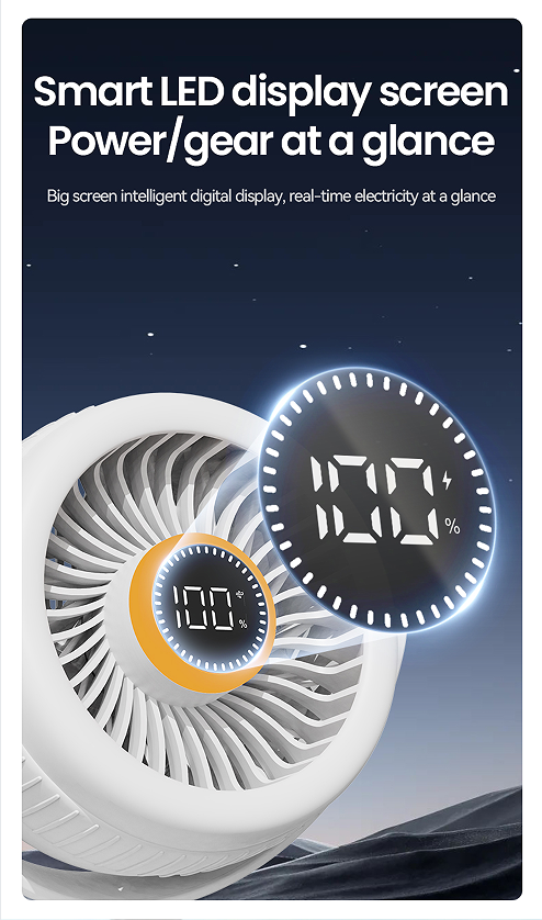 Z11 6 Gears Wind Speed Adjustable Multi-function Clip-on Fan Automatically Oscillating Desktop Fan Quiet Operating Fan with Light - Image 9