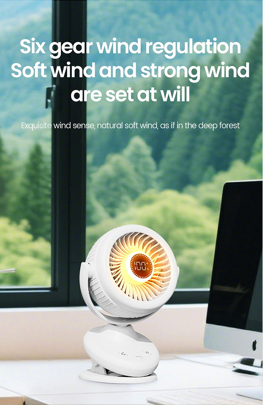 Z11 6 Gears Wind Speed Adjustable Multi-function Clip-on Fan Automatically Oscillating Desktop Fan Quiet Operating Fan with Light - Image 8