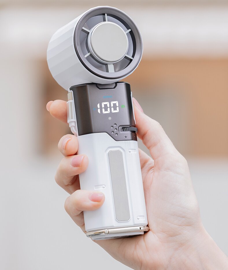Roller Switch Design Handheld Fan with Power Bank Function and LED Digital Display Foldable Handheld and Desktop Dual-usable Fan - Image 2
