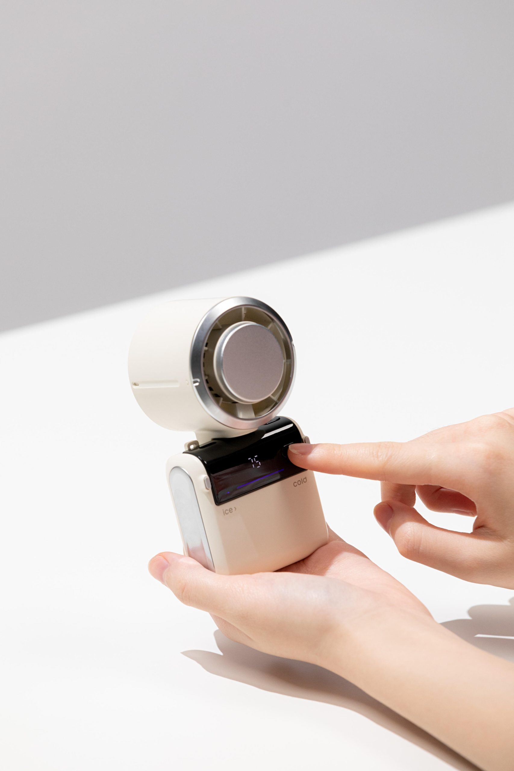 F613 2026 Innovative Design Foldable Fan Ice Compress Function Portable Fan with Digital Display Handheld Desktop and Hanging Fan - Image 9