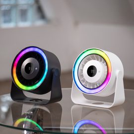 F18Y 2026 Latest Multi-function Desktop Fan with Colorful Light Multi-angle Adjustable Quiet Operation Fan with Wall-mounted Base