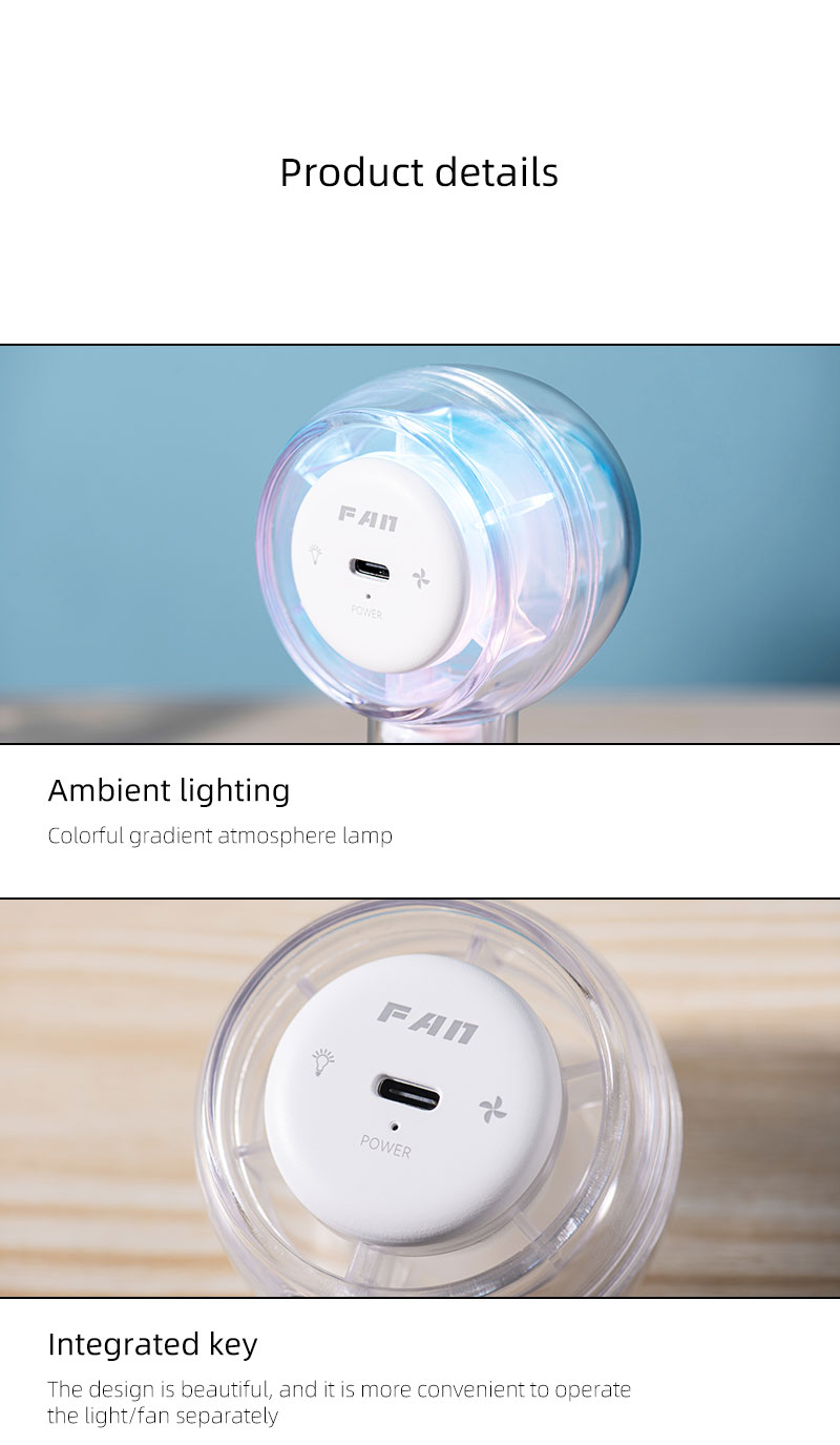 F22Y Transparent Shell Mini Handheld Fan Built-in Battery Surging Wind Fan Minimalist Popular Super Practical Fan with Colorful Light - Image 15