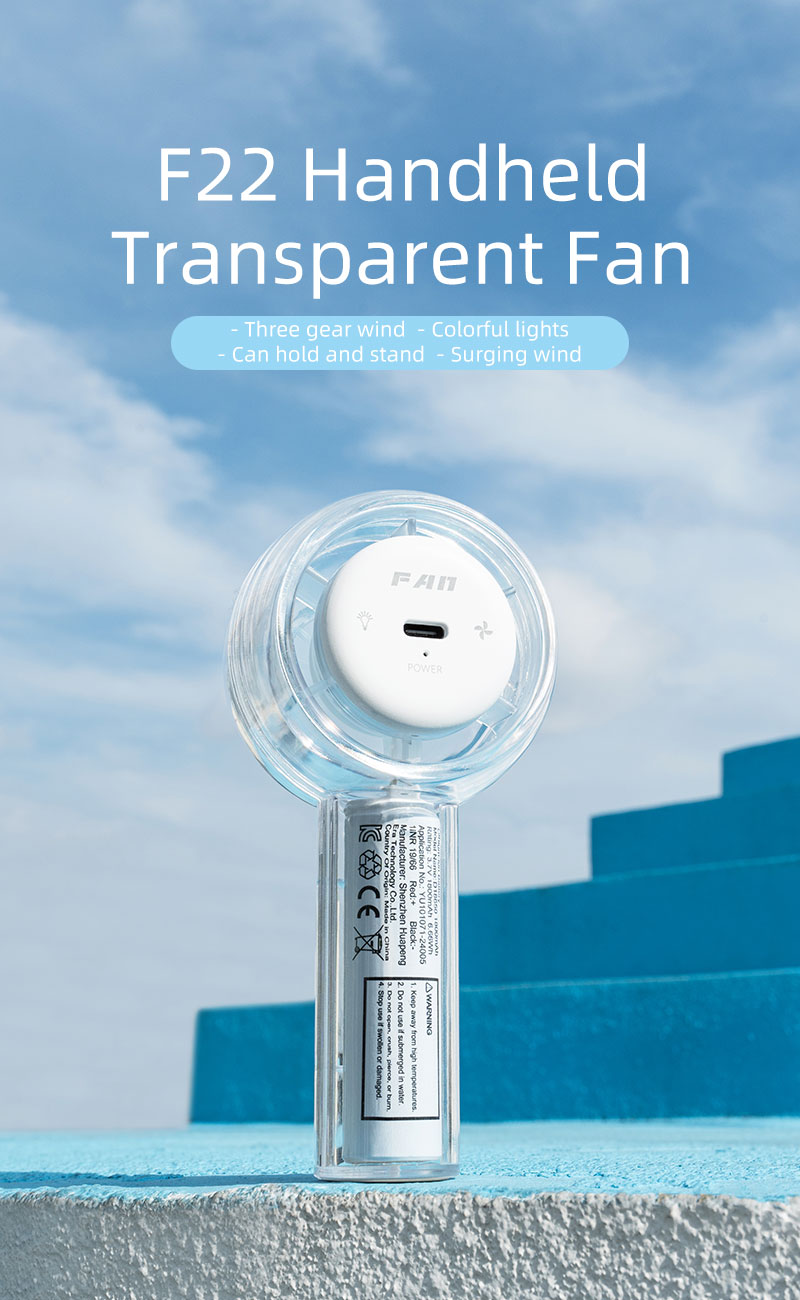 F22Y Transparent Shell Mini Handheld Fan Built-in Battery Surging Wind Fan Minimalist Popular Super Practical Fan with Colorful Light - Image 3