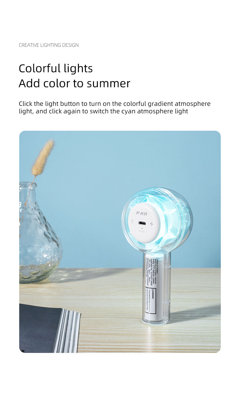 F22Y Transparent Shell Mini Handheld Fan Built-in Battery Surging Wind Fan Minimalist Popular Super Practical Fan with Colorful Light - Image 9