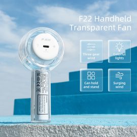 F22Y Transparent Shell Mini Handheld Fan Built-in Battery Surging Wind Fan Minimalist Popular Super Practical Fan with Colorful Light