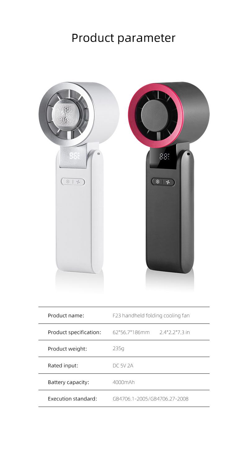 F23Y 2026 Latest Popular Foldable Handheld Ice Compress Fan with High Definition Digital Display Surging Wind Force Portable Fan