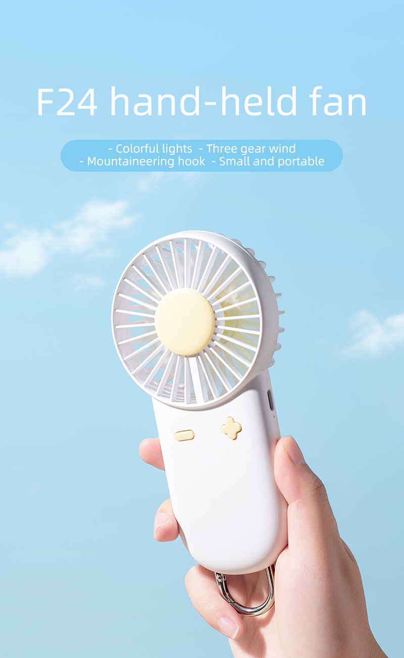 F24Y Multi-gear Adjustable Lightweight Handheld Fan with Carabiner Powerful Wind Force Easy to Carry Fan with Colorful Ambient Light - Image 2