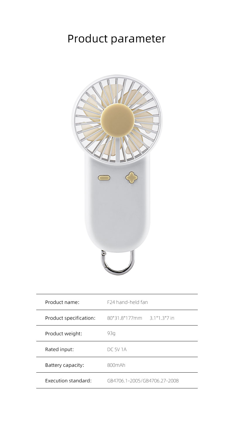 F24Y Multi-gear Adjustable Lightweight Handheld Fan with Carabiner Powerful Wind Force Easy to Carry Fan with Colorful Ambient Light - Image 5
