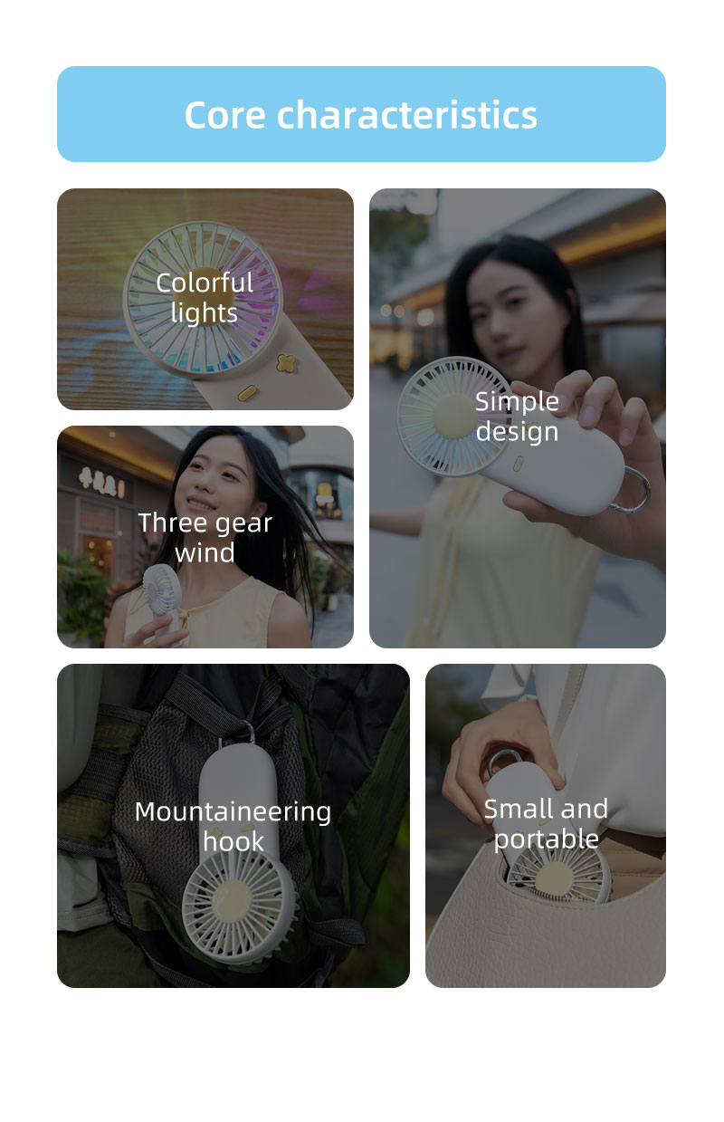 F24Y Multi-gear Adjustable Lightweight Handheld Fan with Carabiner Powerful Wind Force Easy to Carry Fan with Colorful Ambient Light - Image 19