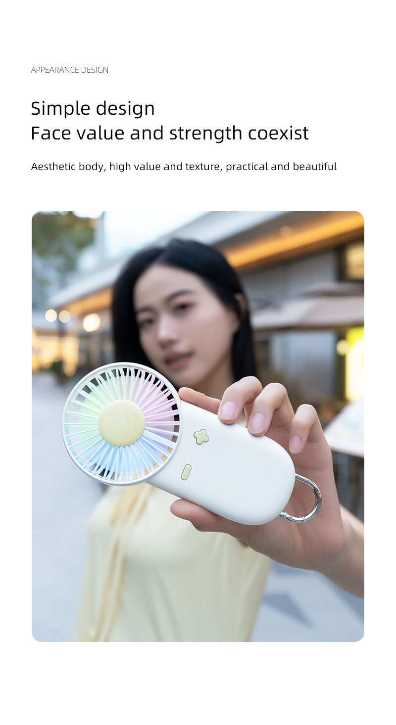 F24Y Multi-gear Adjustable Lightweight Handheld Fan with Carabiner Powerful Wind Force Easy to Carry Fan with Colorful Ambient Light - Image 18