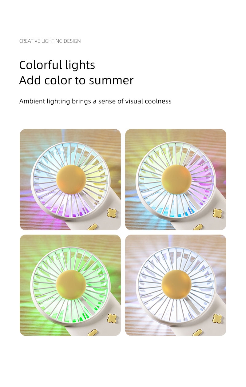 F24Y Multi-gear Adjustable Lightweight Handheld Fan with Carabiner Powerful Wind Force Easy to Carry Fan with Colorful Ambient Light - Image 17