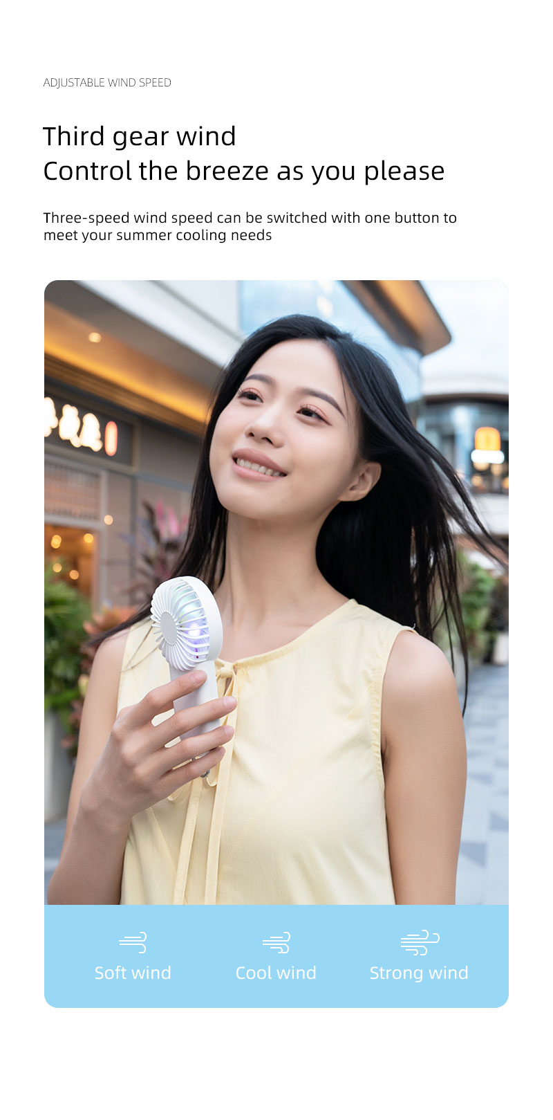 F24Y Multi-gear Adjustable Lightweight Handheld Fan with Carabiner Powerful Wind Force Easy to Carry Fan with Colorful Ambient Light - Image 16