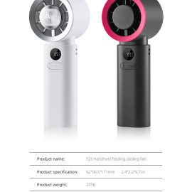 F25Y Latest Surging Wind Force Ice Compress Handheld Fan with LED Digital Display Foldable Desktop Usable Fan with Hidden Carabiner
