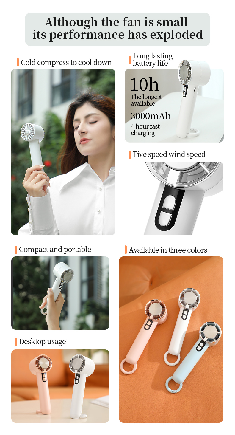 H06 Convenient Handheld Cooling Fan Portable and Lightweight Blower with Carabiner Handheld and Desktop Dual-usable Strong Wind Fan - Image 3