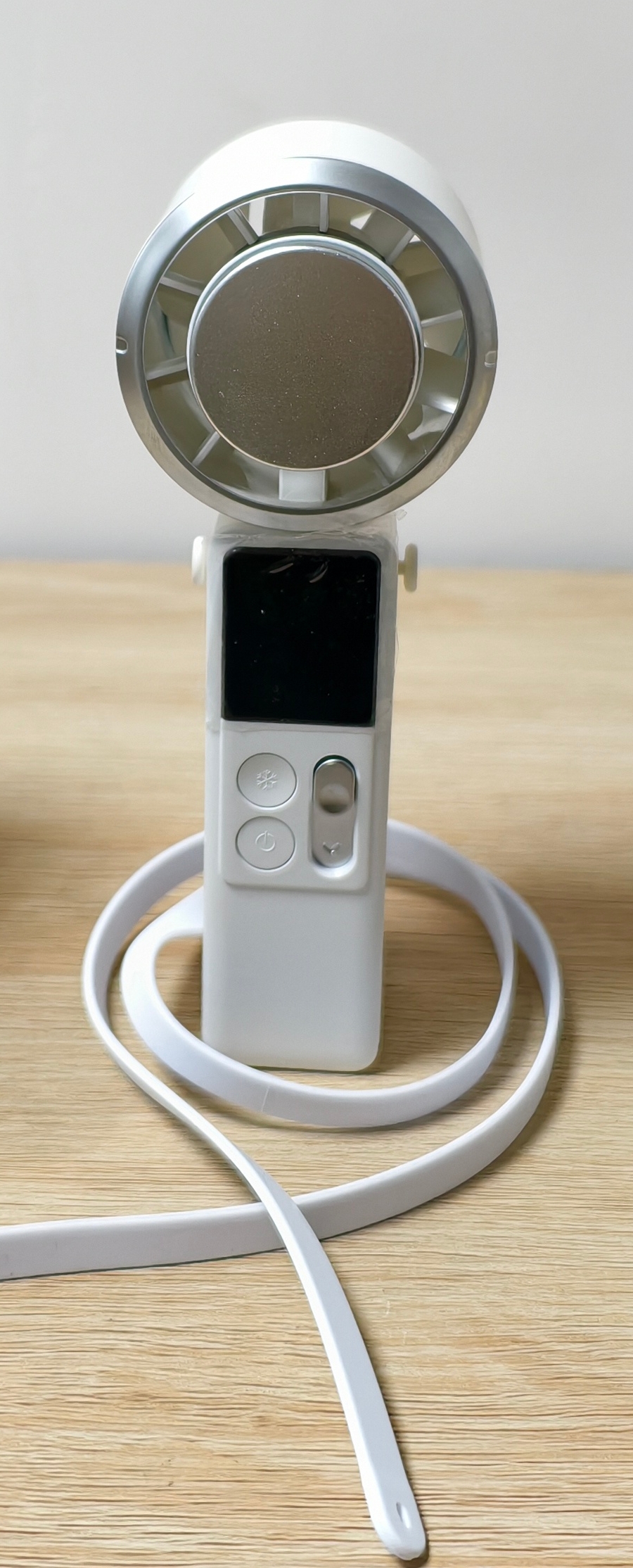 F619 Latest Published Foldable and Cold Compress Function Handheld Fan with Digital Display Desktop Neck Wearable Dual-usable Fan